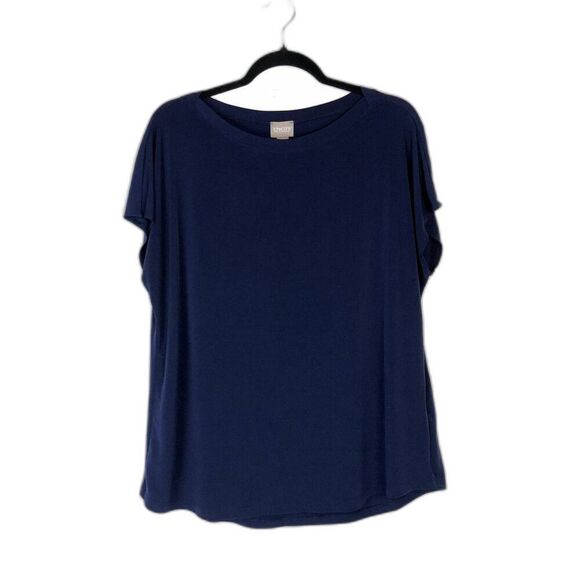 Chico's Blue‎ Micro Sleeve Blouse Sz 16 VGUC Contemporary Capsule Wardobe Career - Picture 1 of 7